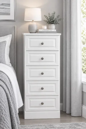 Avoca White 5 Drawer Narrow Chest
