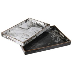 Set of Two Marble Effect Trays