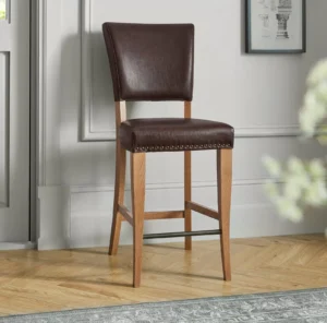 Belgrave Rustic Oak Bar Stool Faux Leather Espresso