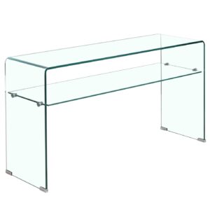 Gorbea Clear Glass Console Table with Shelf