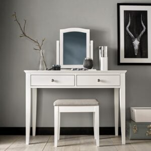 Ashby White Stool - Pebble Grey Fabric