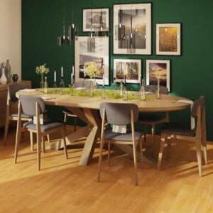 Tambour Grey Oiled Barkington 2.4m Large Oval Table / Double X Pedestal Base