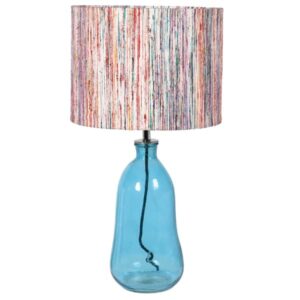 Blue Glass Table Lamp with Striped Shade