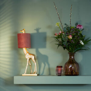 Giraffe Table Lamp Gold Velvet Pink 28x68cm