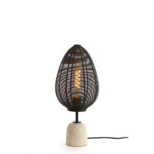 Joley Table Lamp Matt Black and White Marble 26x46cm