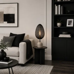 Joley Table Lamp Matt Black and White Marble