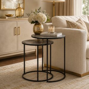 Rengo Side Table Set of 2 Textured Antique Bronze