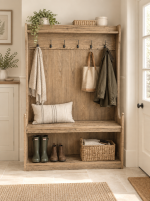 Reclaimed Oak Hallway Bench + Hooks